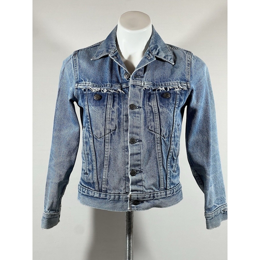 Levis Cropped Jacket Womens XS Distressed Trucker‎ Blue Denim Classic